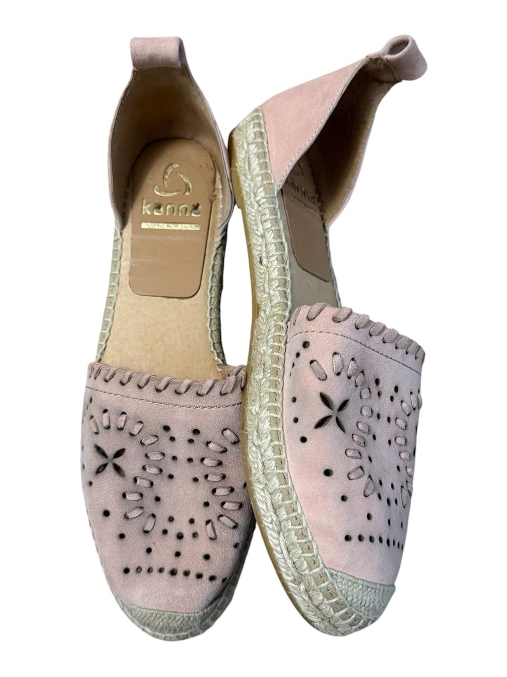 Kanna Pink Suede Cutout Espadrille Flats Women’s 39 Spain Boho Beachy Slip-on